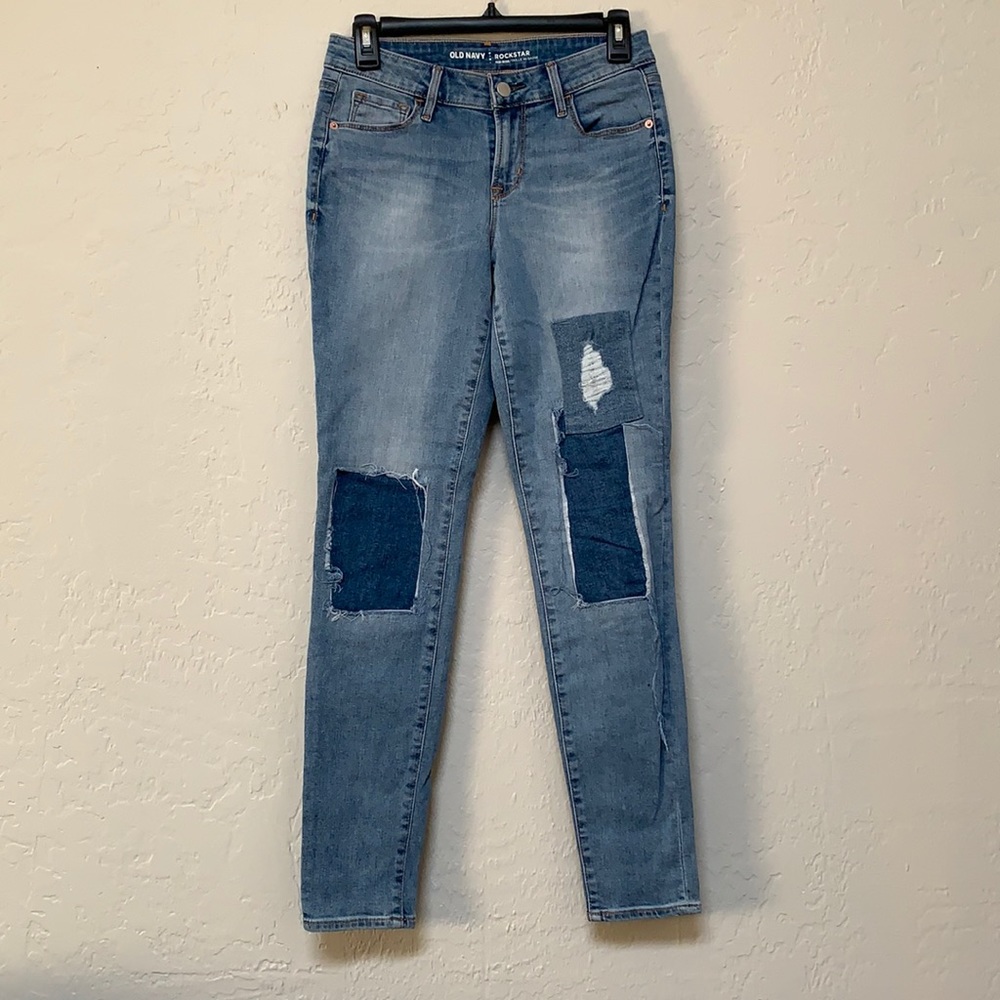 EUC Old Navy patched skinny jeans